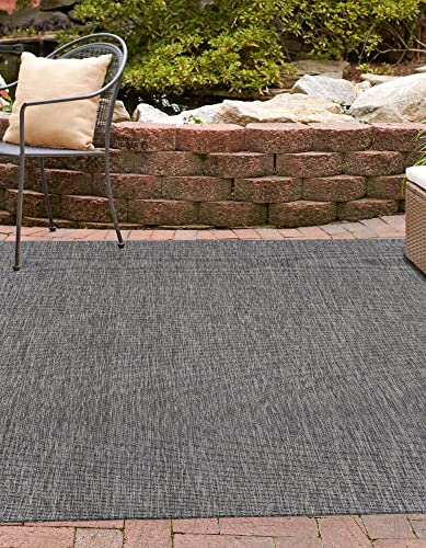 Unique Loom Collection Casual Transitional Solid Heathered Indoor/Outdoor Flatweave Area Rug (13' Square, Black/Ivory)