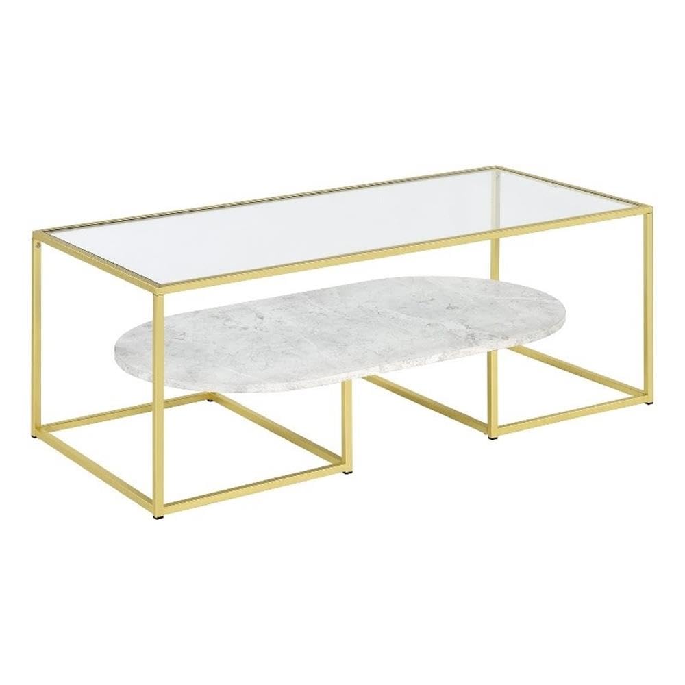 Progressive Furniture Nola Glass w/Metal Cocktail Table in Gold