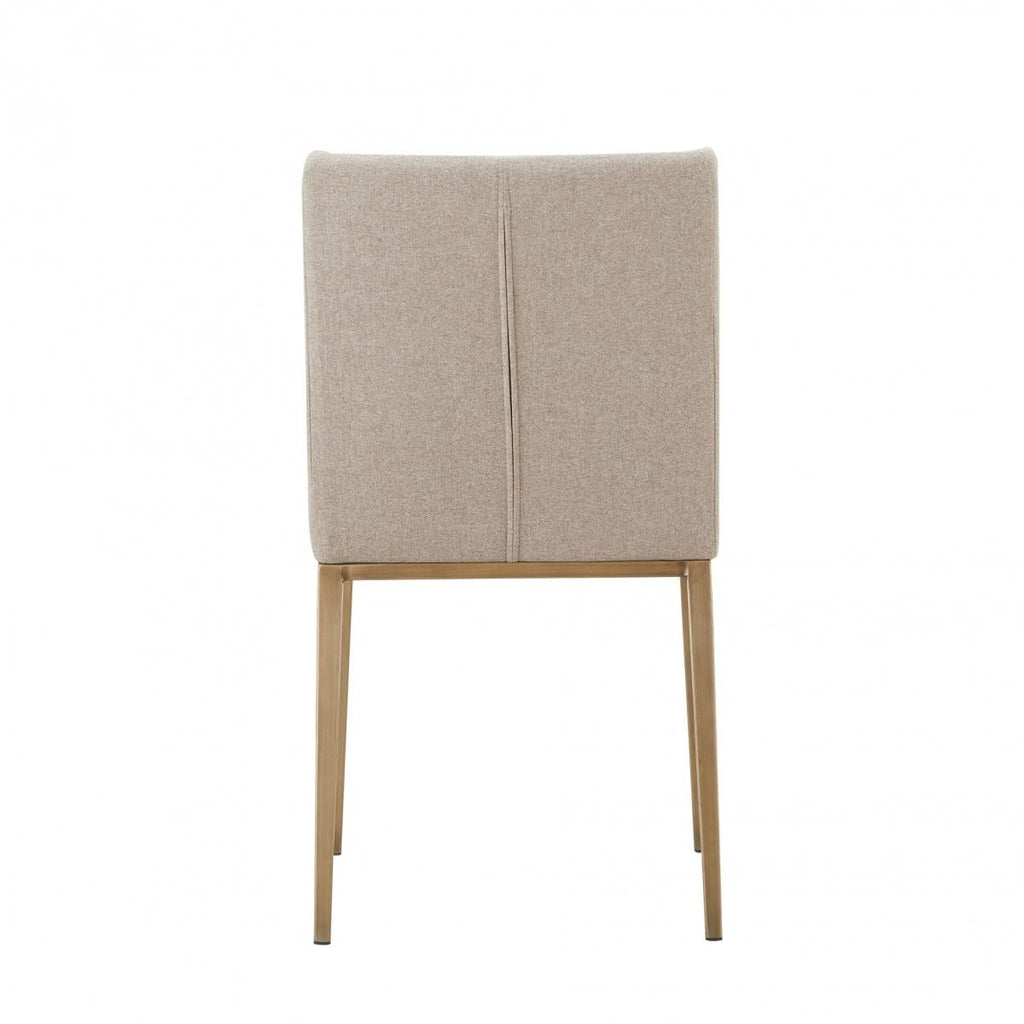 HomeRoots Fabric, Metal Set of Two Beige Brass Contemporary Dining Chairs