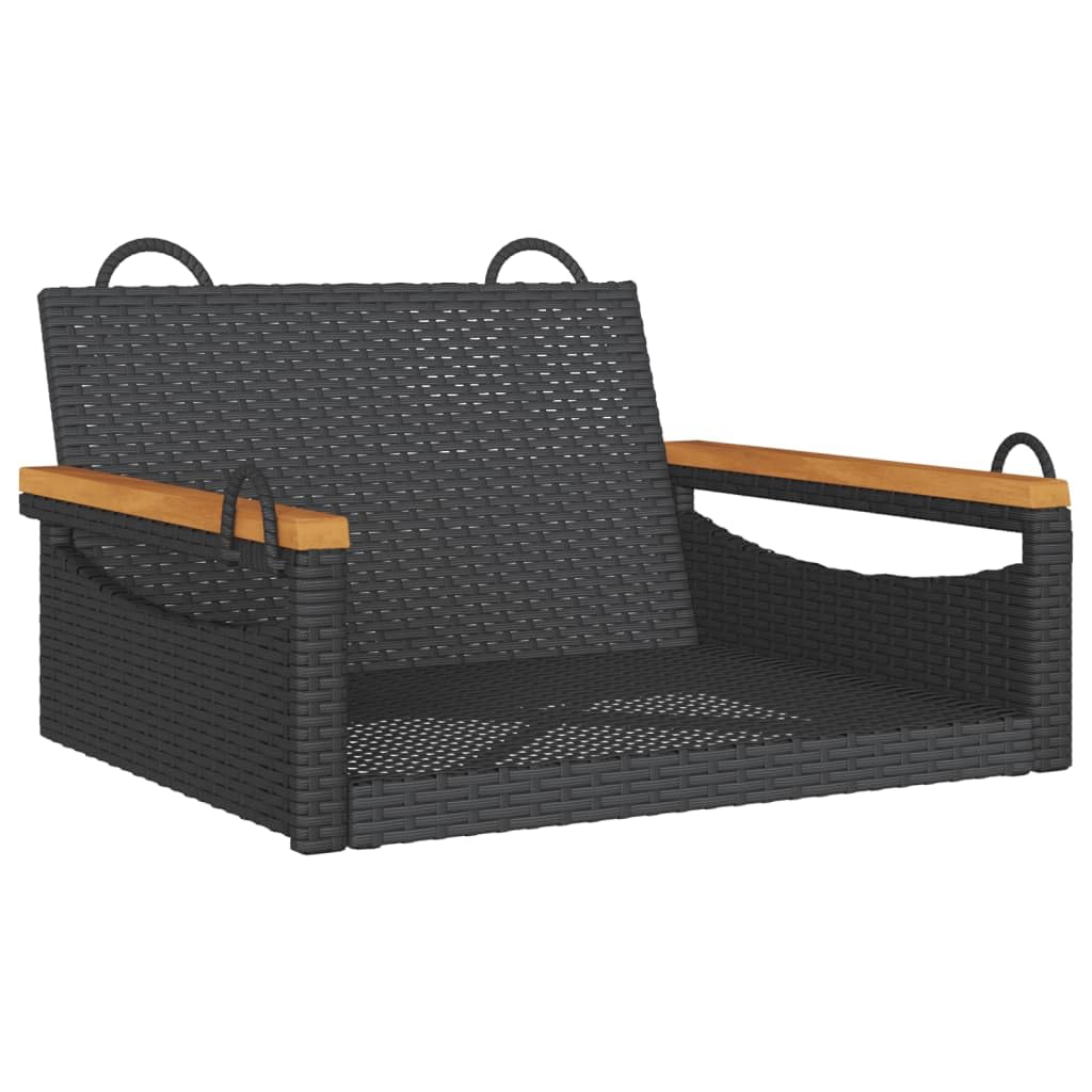 vidaXL Swing Bench Hanging Hammock Chair - Black PE Rattan - Garden/Patio Seating - 24.8&quot;x24.4&quot;x15.7&quot; - Weather Resistant with Powder-Coated Steel Frame