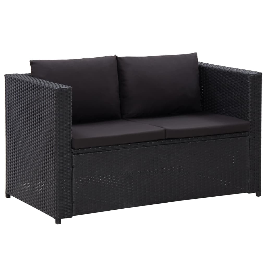 vidaXL 3 Piece Patio Lounge Set with Cushions Poly Rattan Black