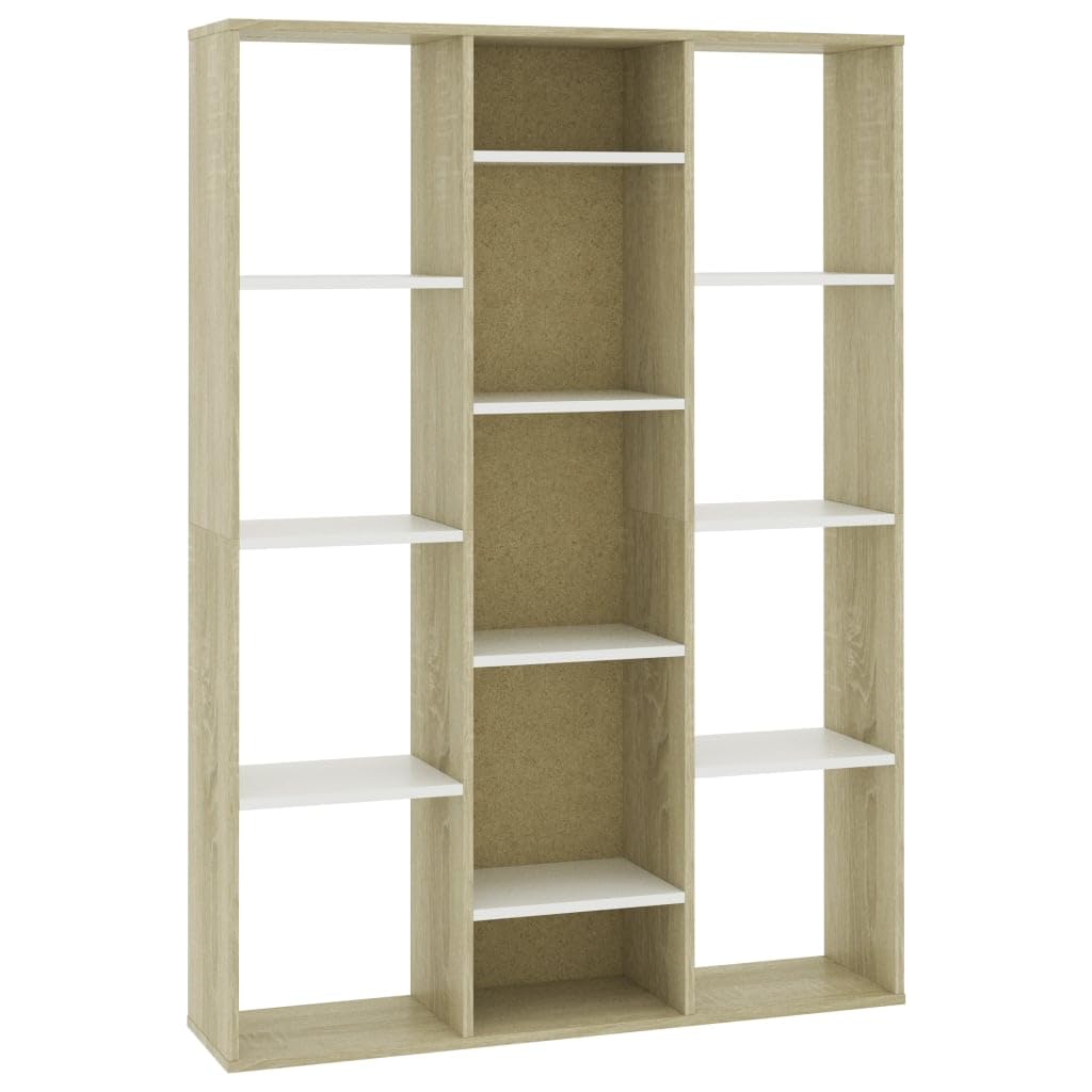 vidaXL Book Cabinet, Bookcase for Living Room, Display Bookshelf Storage Organizer, Modern Scandinavian Style, White and Sonoma Oak Engineered Wood