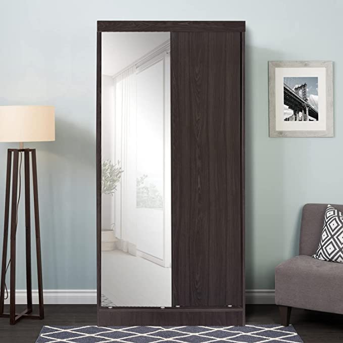 Woodpeckers Furniture And Mattress Mirror Wood Double Sliding Door Wardrobe (Tobacco)