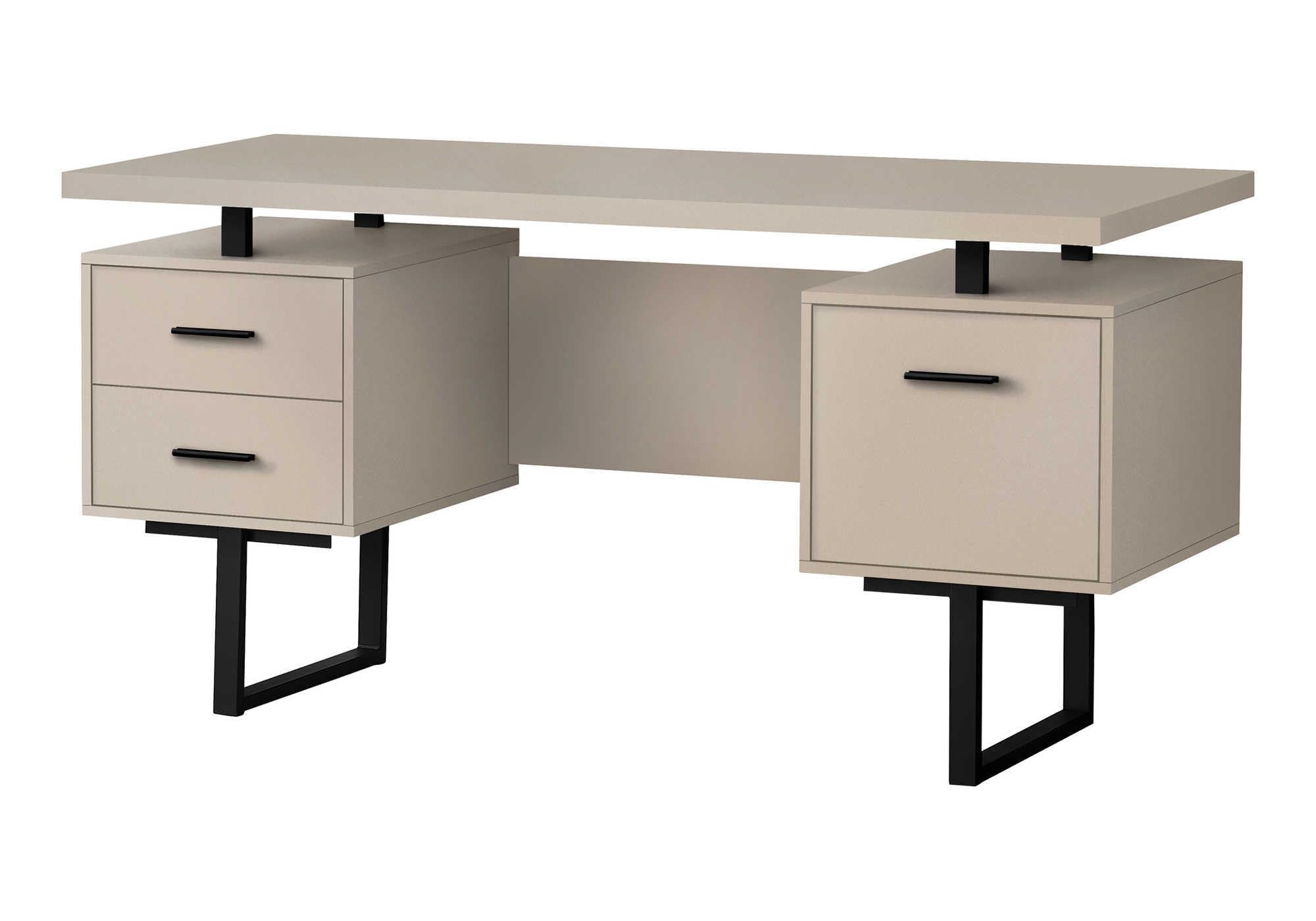 Monarch Specialties I 7629 Computer Desk, Home Office, Laptop, Left, Right Set-Up, Storage Drawers, 60&quot; L, Work, Metal, Laminate, Beige, Black, Contemporary