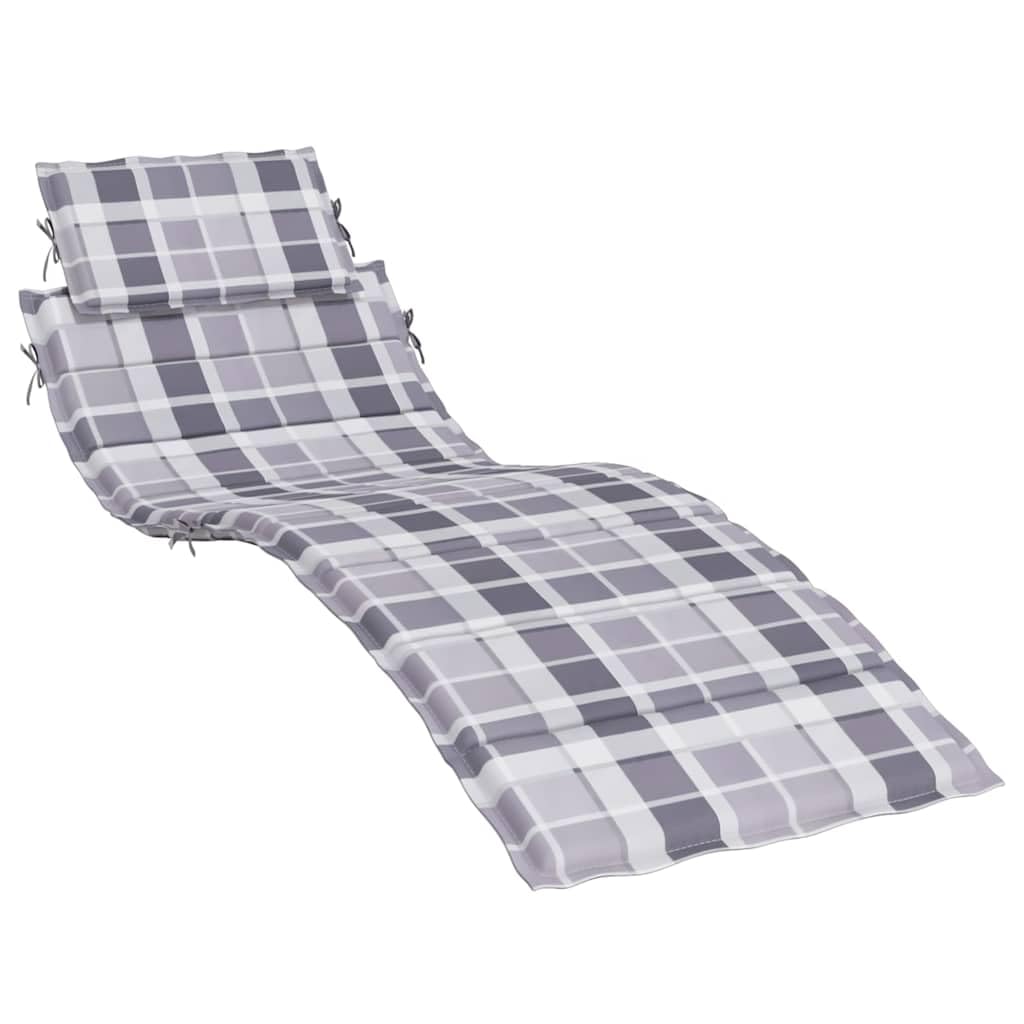 vidaXL Sun Lounger Cushion in Oxford Fabric - Comfortable, Durable and Water-Repellent, Gray Check Pattern, for Indoor and Outdo