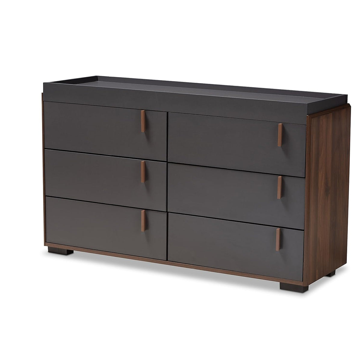 Baxton Studio Rikke Modern and Contemporary Two-Tone Gray and Walnut Finished Wood 6-Drawer Dresser