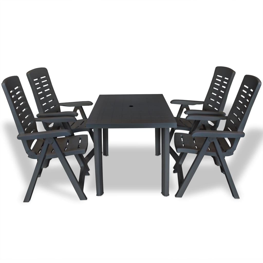 vidaXL 5 Piece Patio Dining Set Yard Furniture Set Courtyard Table and Chair Reclining Chair Garden Outdoor Chair Foldable Plastic Anthracite