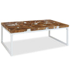 vidaXL Teak Coffee Table Resin 43.3" - Handcrafted Rectangular Sofa Table/Side Accent Table, Modern Teak Timber Design with Steel Frame