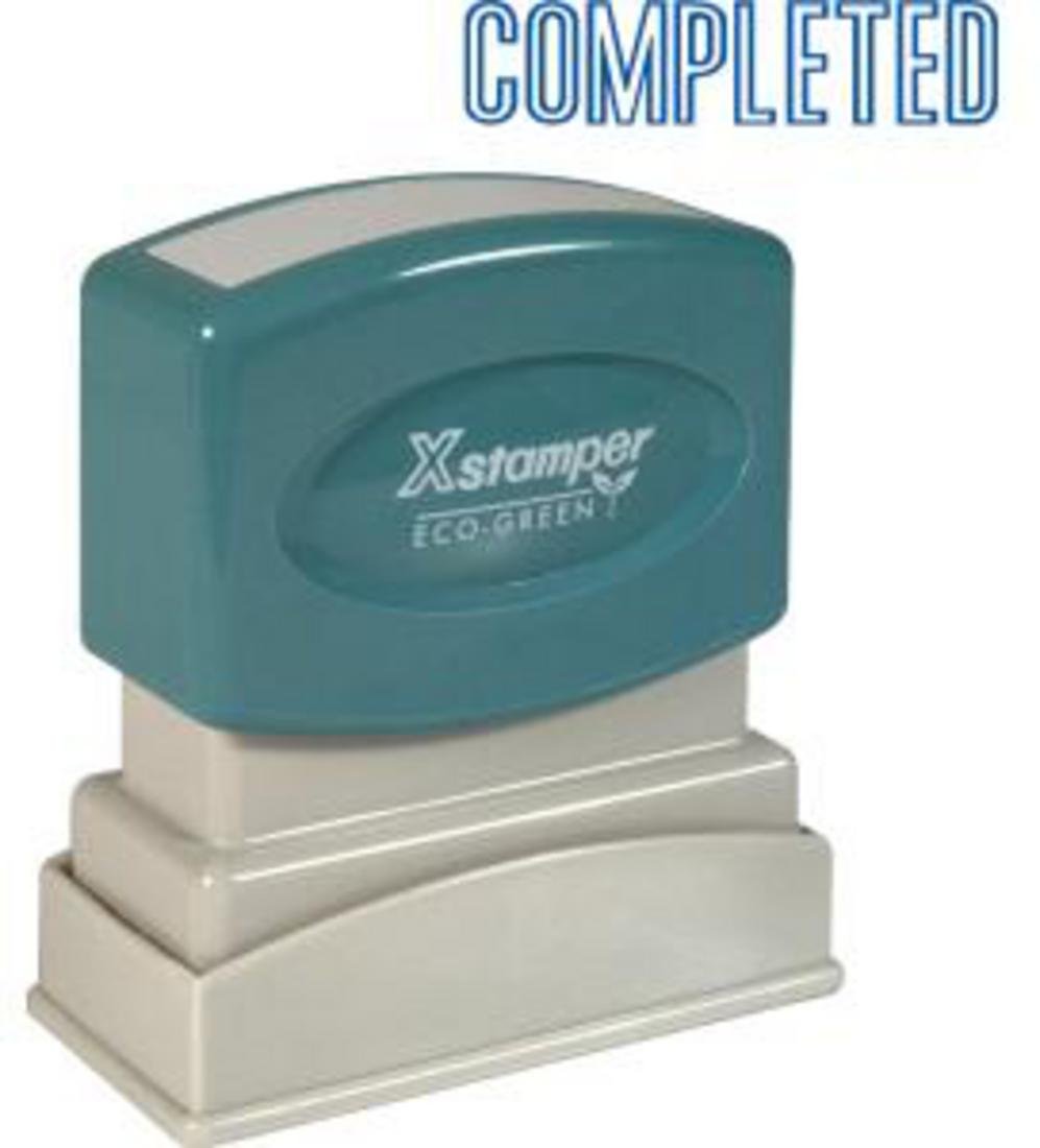 Xstamper 1026 Completed Pre Inked Laser Engraved Rubber Stamp, Blue Ink, Impression Size: 1/2' X 1-5/8'