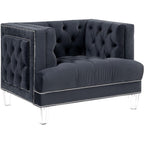 Acme Ansario Button Tufted Velvet Upholstery Chair in Charcoal