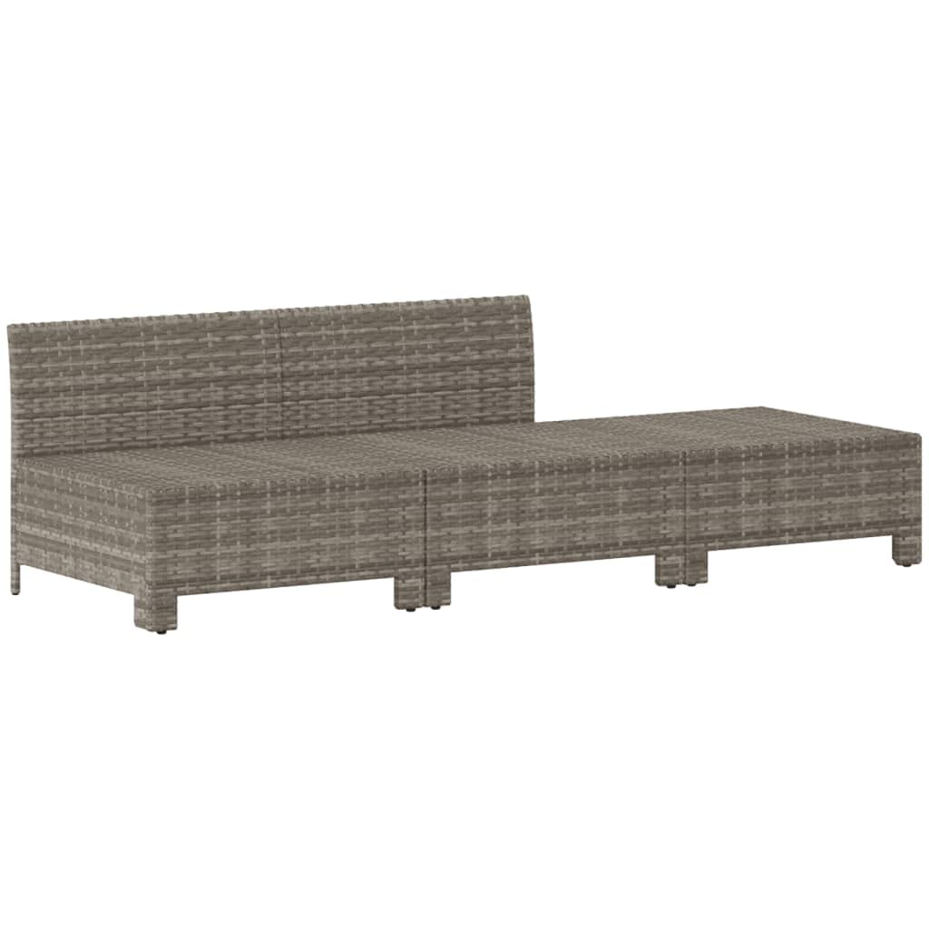 vidaXL 3-Piece Outdoor Patio Lounge Set, Gray Poly Rattan, Includes Cushions and Pillows, Weather Resistant, Comfortable and Lightweight, Suitable for Garden, Deck, Patio