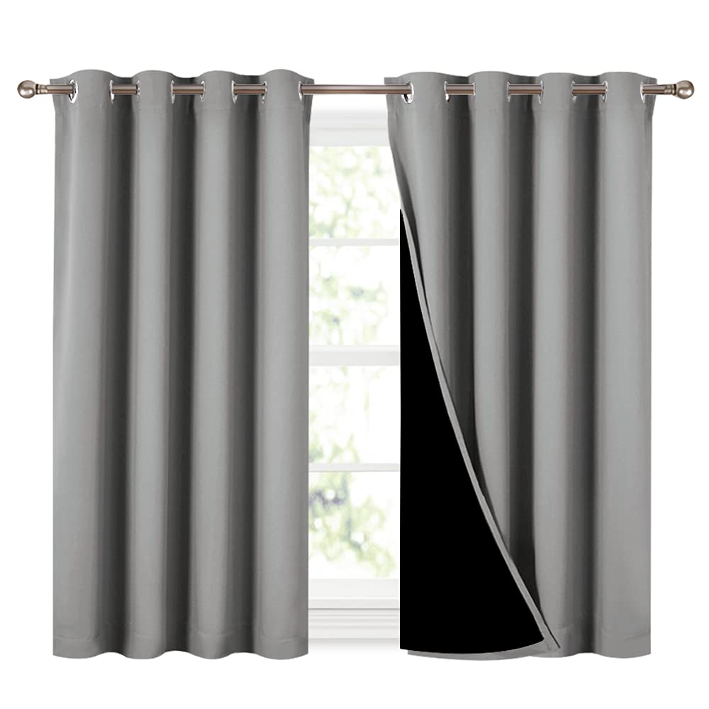 NICETOWN 100% Blackout Curtains with Black Liners, Thermal Insulated Full Blackout 2-Layer Curtains, Energy Efficiency Window Dr