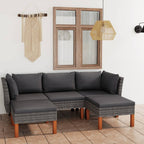 vidaXL 5 Piece Outdoor Lounge Set with Cushions - Powder-Coated Steel, Poly Rattan & Eucalyptus Wood, Gray, Removable and Washable Cushions