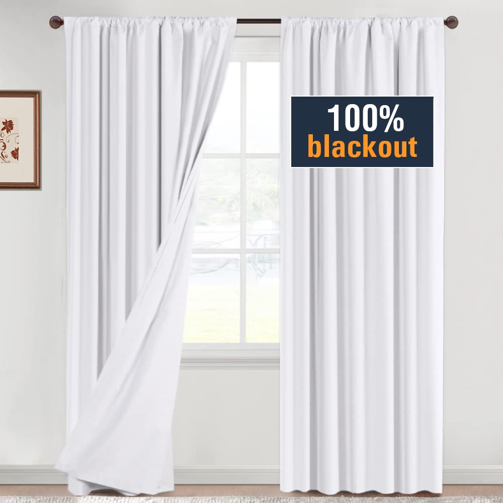 H.VERSAILTEX 100% Blackout Curtains 84 Inches Long Full Light Blocking Curtain Draperies with Soft White Coating for Bedroom Liv