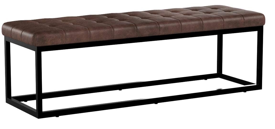 Jofran 1730-78 Global Archive 55''Lx17.5''Wx17.5''H Mid-Century Modern Genuine Leather Bench Pre-Assembled, Dark Sienna