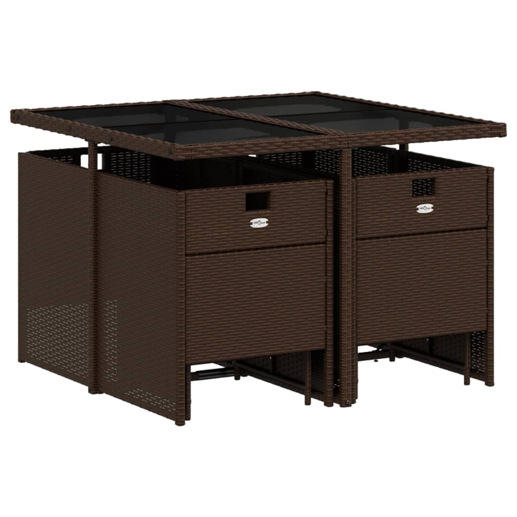 vidaXL - 9 Piece Patio Dining Set with Cushions - Brown Poly Rattan - Foldable Chairs with Flap Backrest - Tempered Glass Tabletop - UV-Resistant - Assembly Required