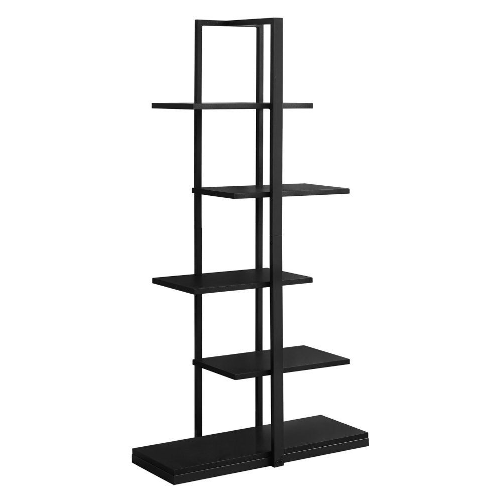 Monarch Specialties I 7231 Bookshelf, Bookcase, Etagere, 5 Tier, 60&quot; H, Office, Bedroom, Metal, Laminate, Black, Contemporary, Modern