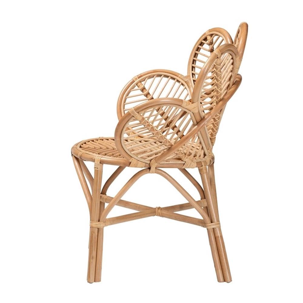 bali & pari Modern Rattan Flower Accent Chair, Brown - Stylish Natural Decor for Living Room or Office
