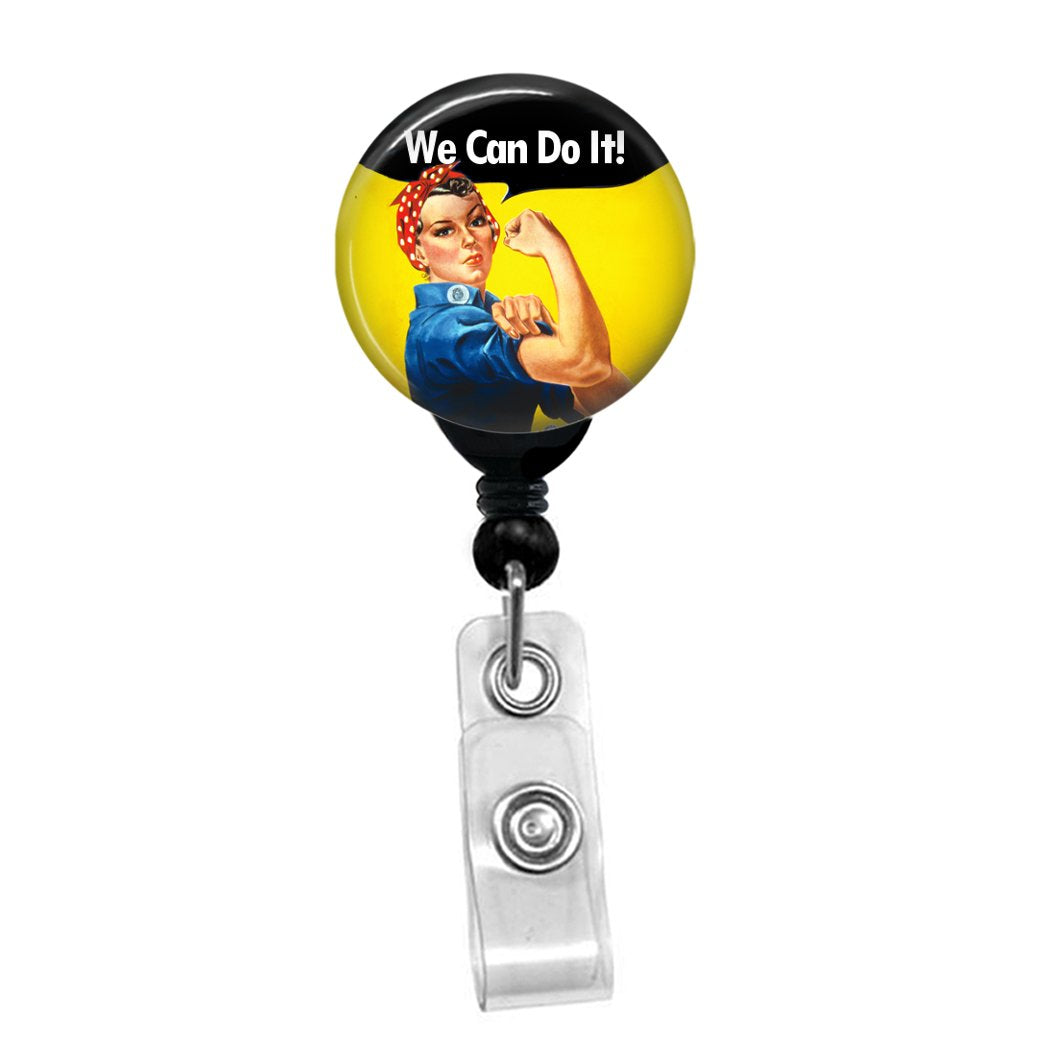Rosie The Riveter - We Can Do It! Custom Retractable Badge Reel Lanyard Id Badge Holder Name Card Holder (Black Badge Reel With