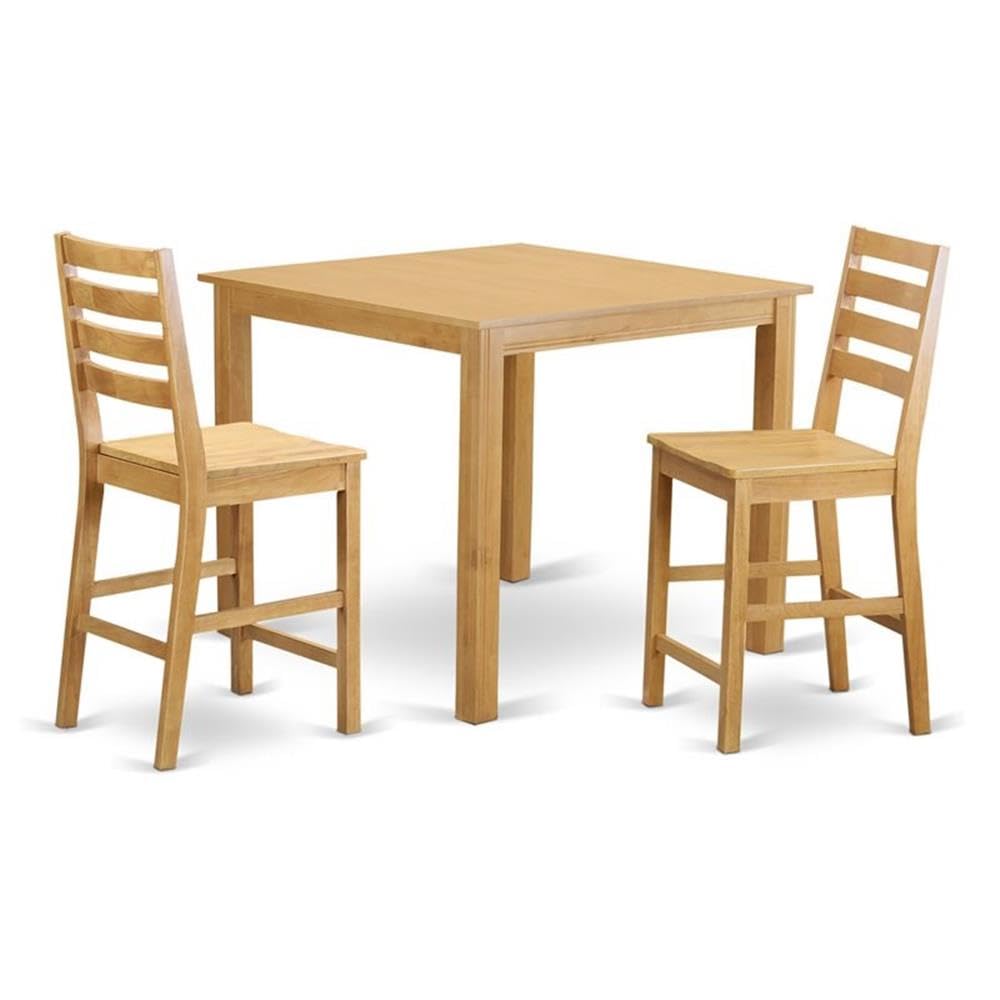 East West Furniture CAFE3-OAK-W 3 Piece Kitchen Counter Set for Small Spaces Contains a Square Dining Room Table and 2 Dining Chairs, 42x42 Inch, Oak