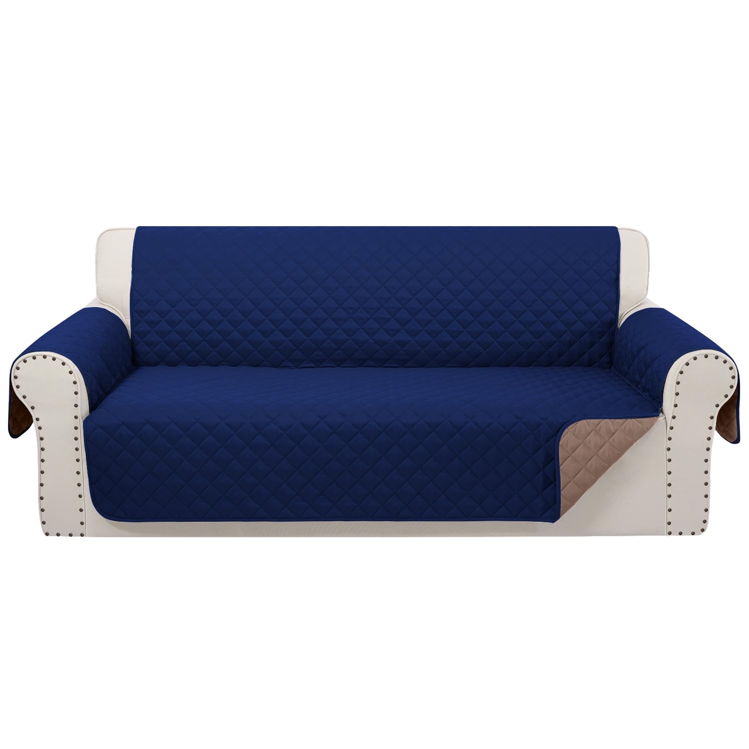 Luxshare Home Reversible Sofa Covers Couch Cover Furniture Protector For Dogs Elastic Straps Water Resistant(Sofa,Navy/Camel)