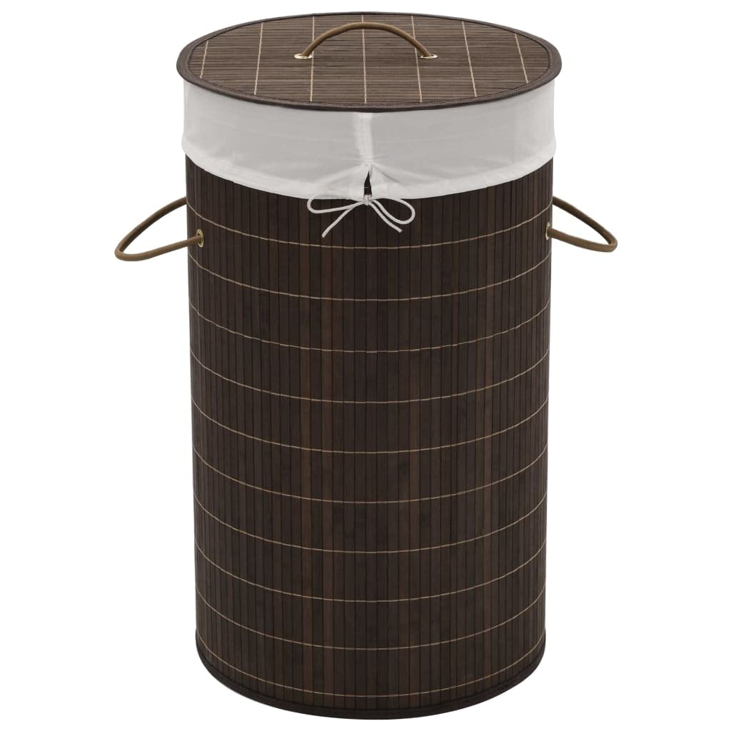 vidaXL Eco-Friendly Bamboo Laundry Bin Round Dark Brown - Removable Lining - Portable Design - Multifunctional for Laundry and Toy Storage