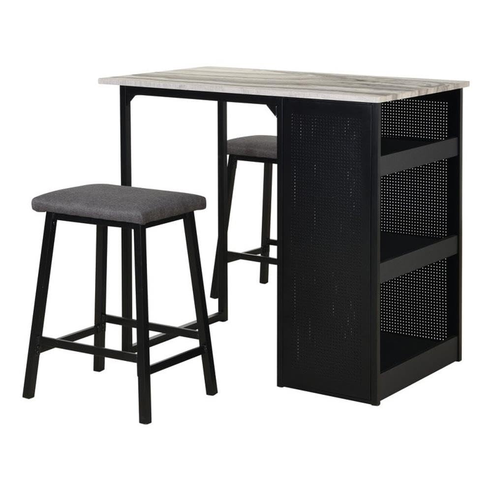 Overstock Furniture 3-Piece White Counter Height Dining Set With Shelf Storage Black Black Finish