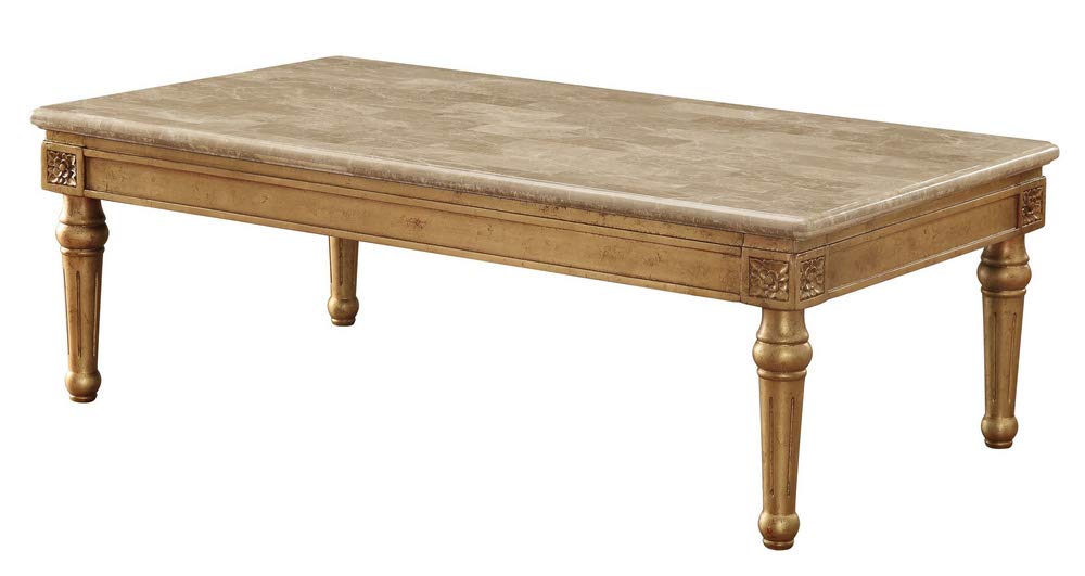 Acme Daesha Rectangular Marble Top Coffee Table in Antique Gold