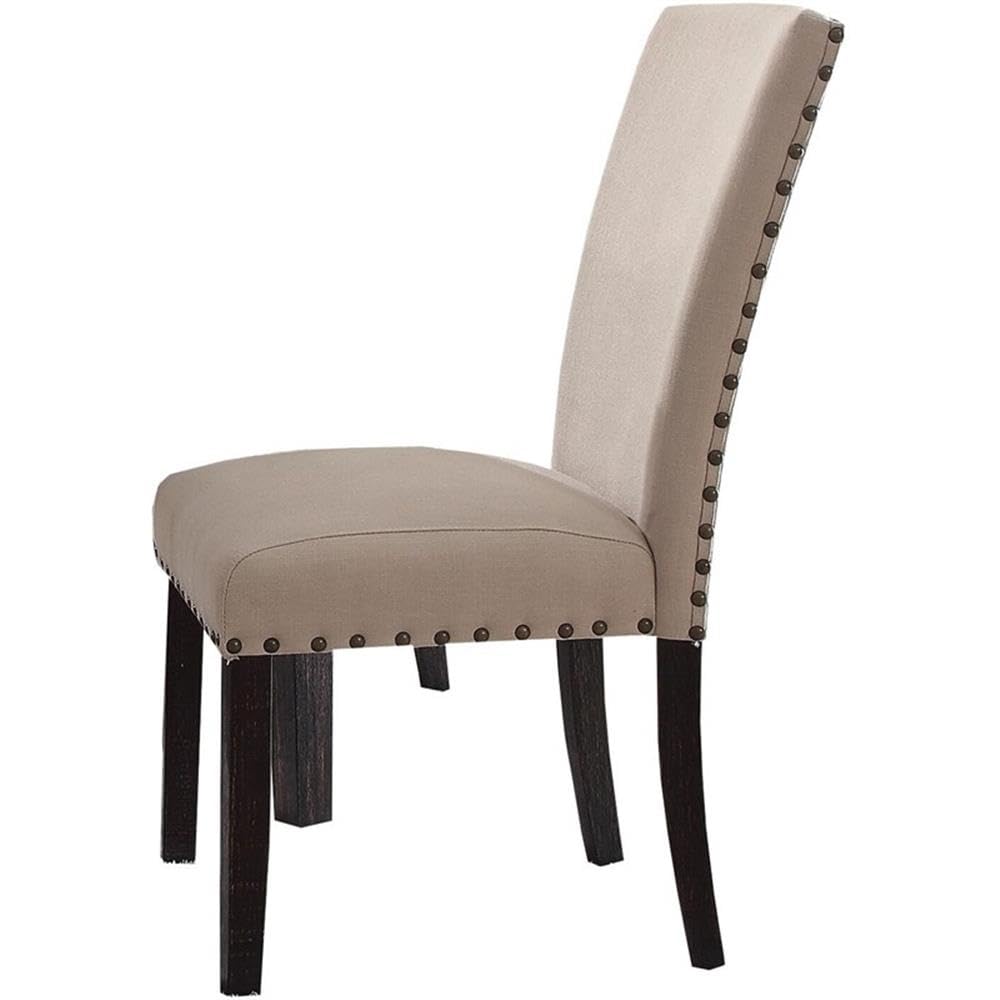 Acme Nolan Side Chair in Linen and Salvage Dark Oak