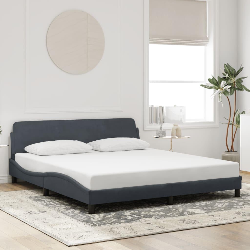 vidaXL Light Gray Velvet Bed Frame with Stylish Headboard - 72&quot;x83.9&quot; Compatible - Elegant Waved Design Bedroom Furniture