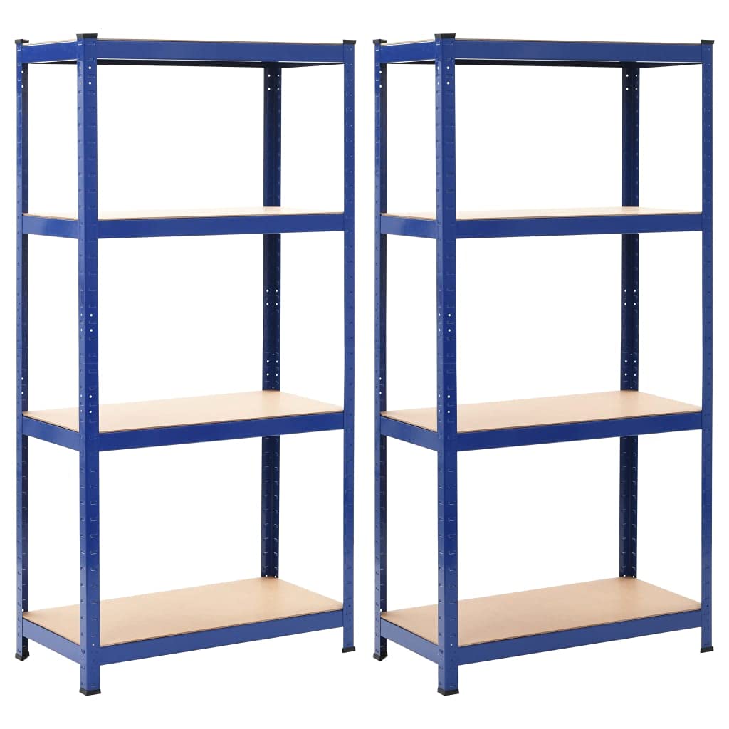 vidaXL 2-Piece Steel and MDF Storage Shelves - Blue, Space-efficient Design with 4-Tiers, Each Capable of Supporting Upto 176.4l