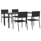 vidaXL 5 Piece Patio Dining Set - Black Poly Rattan & Steel Outdoor Garden Furniture - Tempered Glass Tabletop