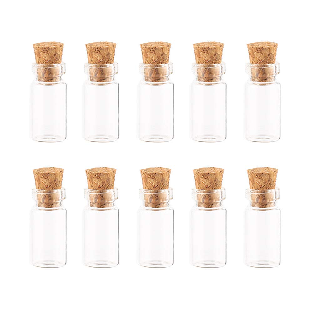 lasenersm 10Pcs/1ML Empty Sample Glass Bottles Jars Vials Case Container with Cork Stoppers for Message Weddings Wish Jewelry Pa