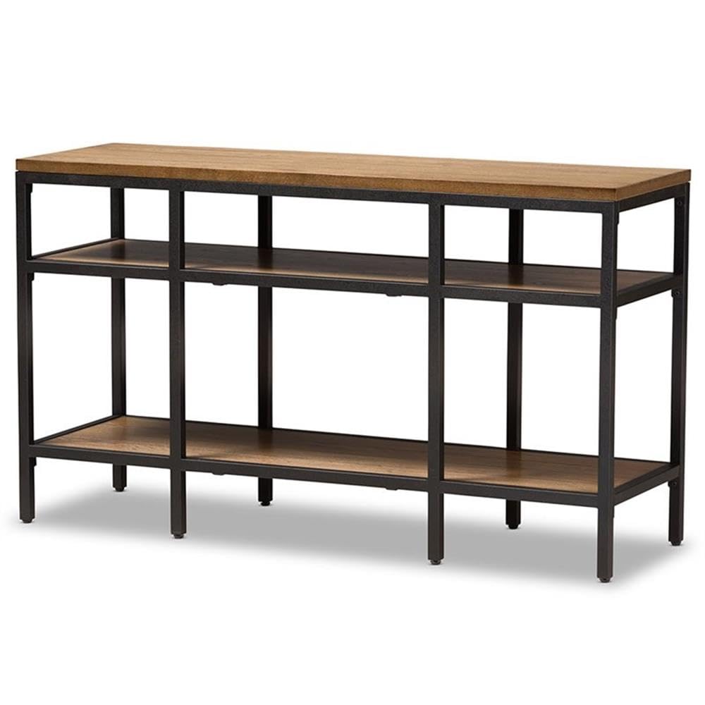 Baxton Studio Caribou Rustic Industrial Style Oak Brown Finished Wood and Black Finished Metal Console Table