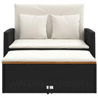 vidaXL Garden Sofa with 2 Seater Cushions, Outdoor Seat, Loveseat, Patio Furniture Terrace Balcony, Rattan and Wood Acacia Black