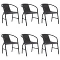 vidaXL Garden Chairs - Set of 6, Black Plastic Rattan and Steel Construction, Comfortable Seating, Stackable Design, Outdoor Patio Furniture