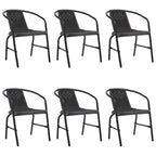 vidaXL Garden Chairs - Set of 6, Black Plastic Rattan and Steel Construction, Comfortable Seating, Stackable Design, Outdoor Patio Furniture