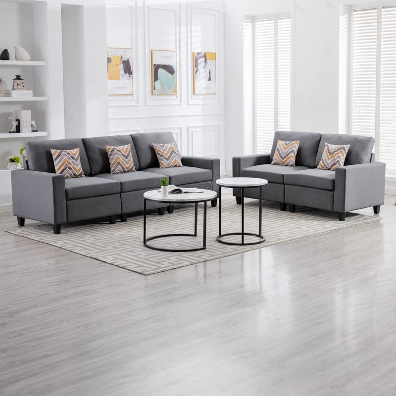 Lilola Home Nolan Gray Linen Fabric Sofa and Loveseat Living Room Set - Thumbnail 5