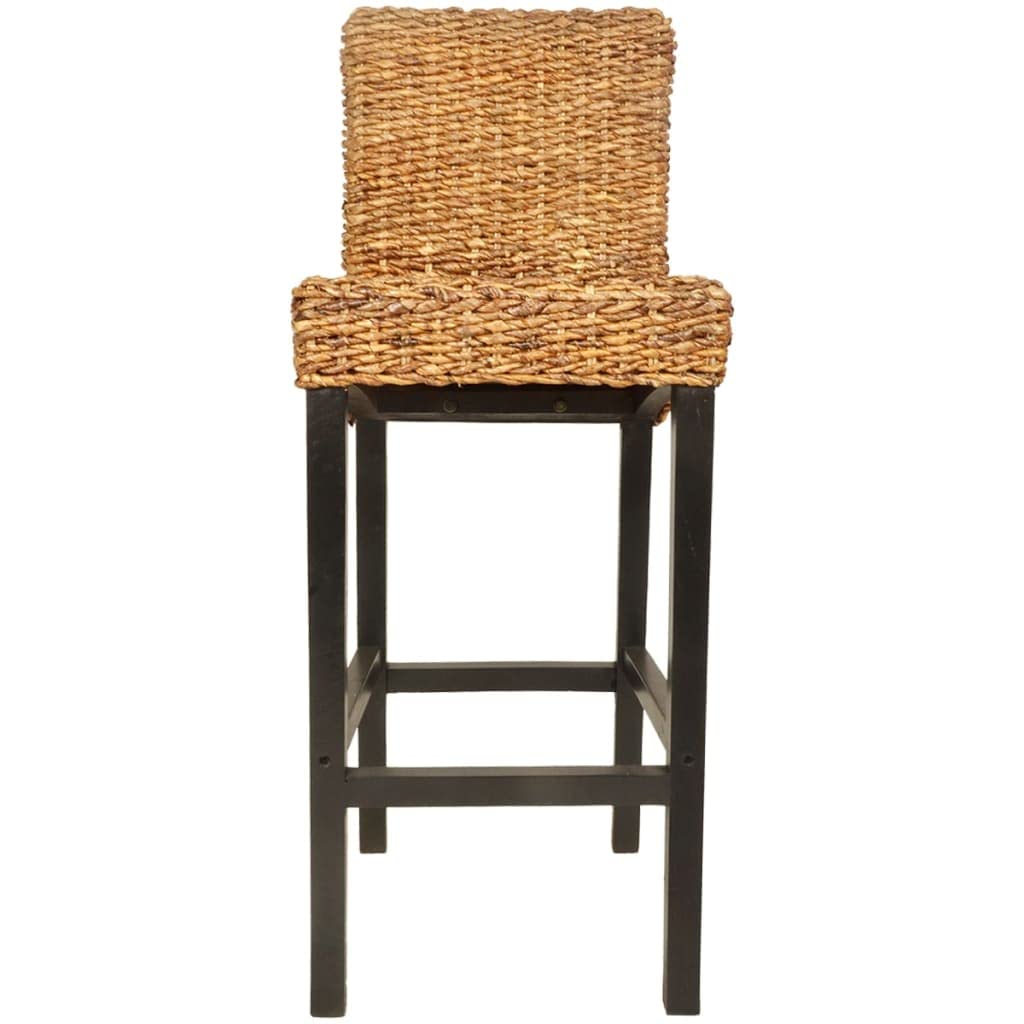 vidaXL Set of 2 Bar Stools – Rustic and Elegant Design, Dark Brown Color, Crafted from Mango Wood and Abaca Material, Measuring 17.7 x 17.3 x 43.7 inches