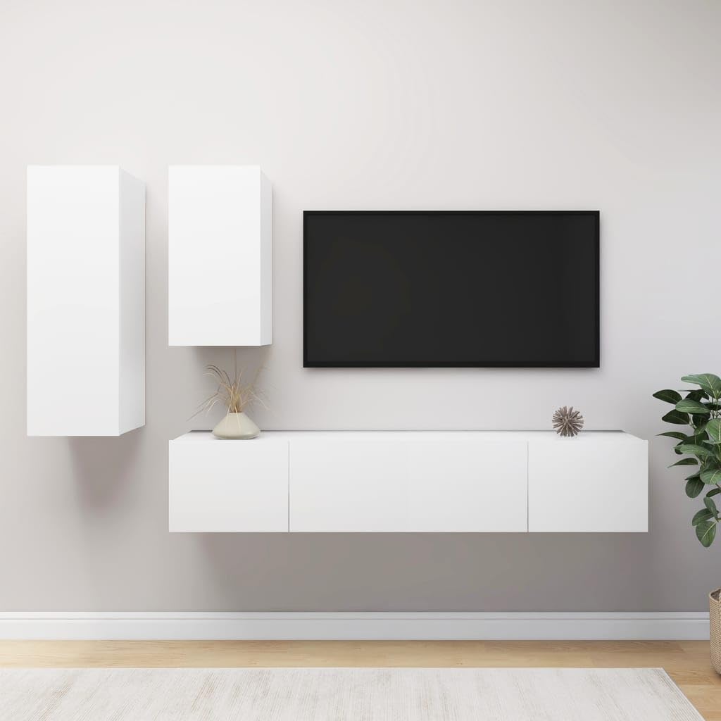 vidaXL TV Cabinet Set 4 Piece Home Living Room Bedroom Furniture HiFi Stereo Cabinet TV Stand Media Unit Entertainment Center Engineered Wood White