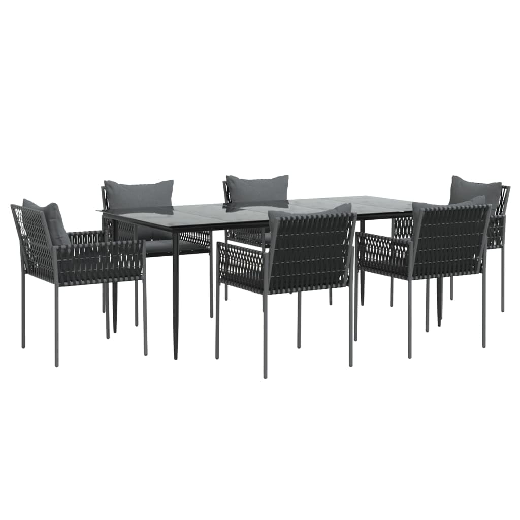 vidaXL Patio Dining Set 7 Piece, Outdoor Dining Set with Cushions, Dining Table and Chair for Backyard Garden, Modern Style, Poly Rattan and Steel