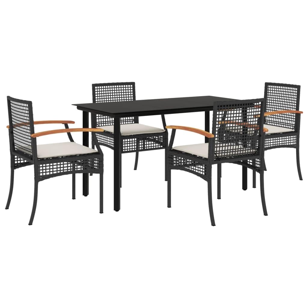 vidaXL Garden Furniture Set with Cushions 5 Pieces, Table and Chairs, Relaxing Armchairs, Seats for Patio Terrace, Synthetic Rattan Black