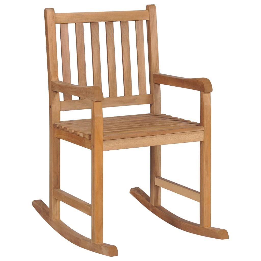 vidaXL Solid Teak Wood Rocking Chair with Cream Cushion - Weather-Resistant Indoor and Outdoor Relaxing Chair, Garden Furniture, Smooth Fine Sanded Finish, Easy-Assembly Rocker