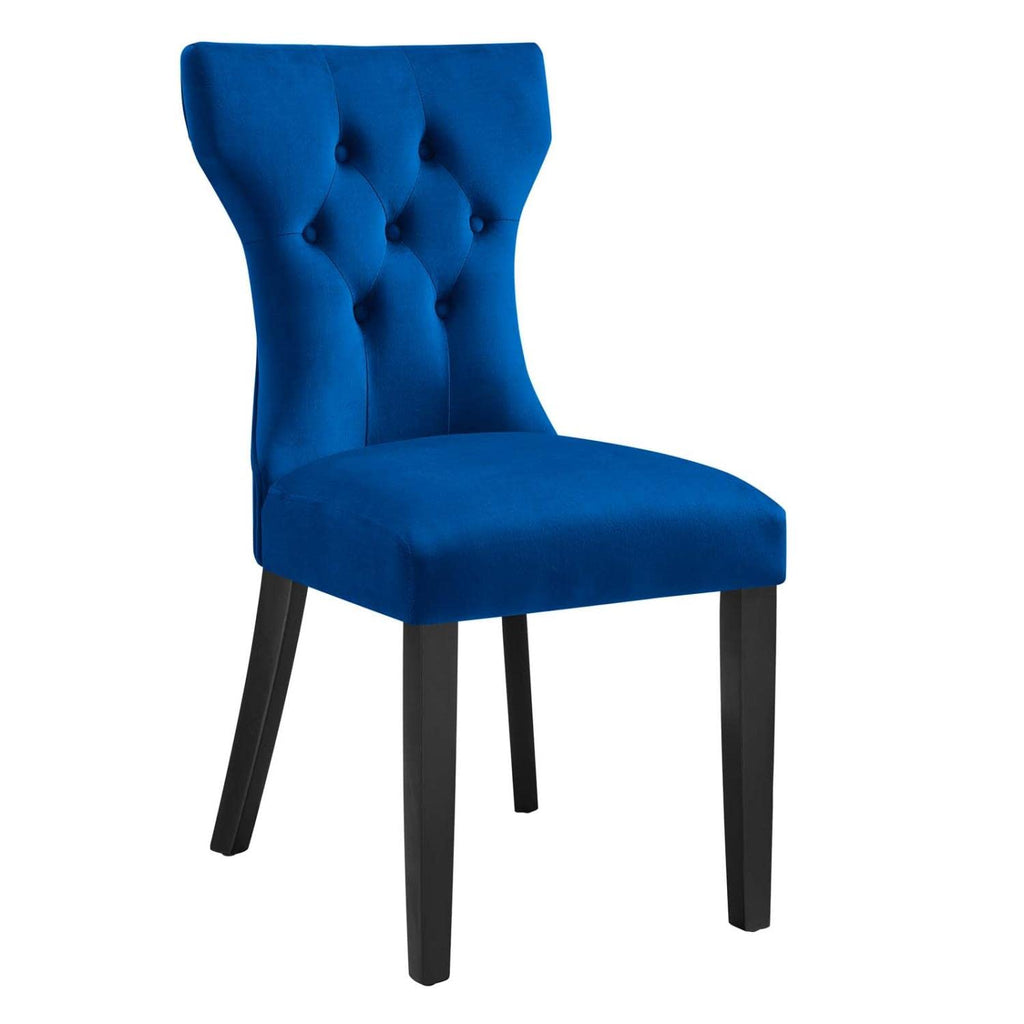 Modway Silhouette Velvet Set Of 2 Dining Chairs With Navy Finish Eei-5014-Nav