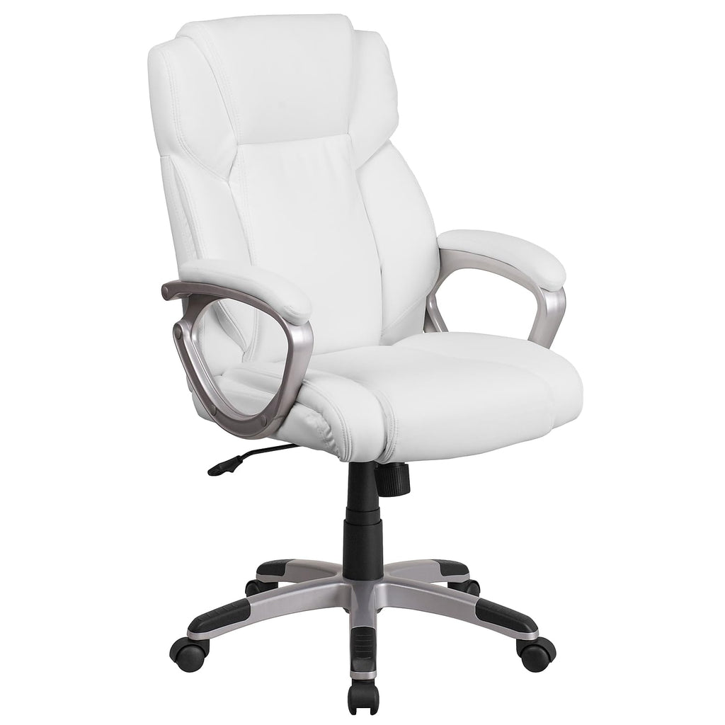 Flash Furniture Carolyn Mid-Back White Leathersoft Executive Swivel Office Chair With Padded Arms