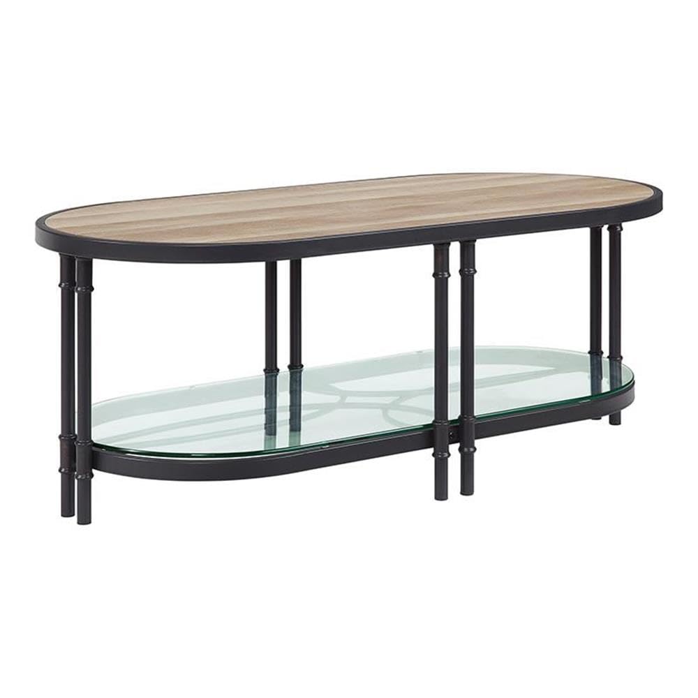 Acme Brantley Oval Wooden Coffee Table in Oak and Sandy Black