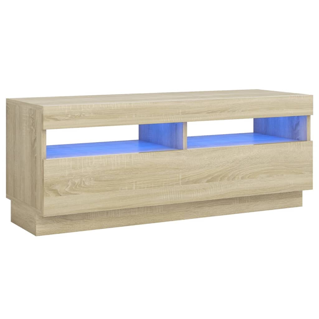 vidaXL TV Cabinet with LED Lights Sonoma Oak 39.4&quot;x13.8&quot;x15.7&quot;