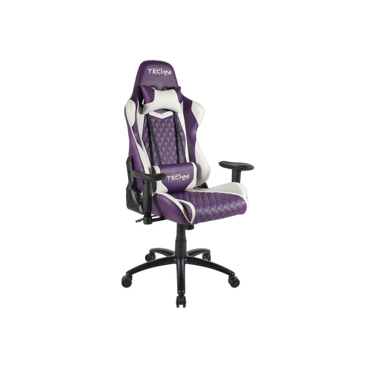 Techni Sport High Back Racing Chair With Padded Arms, Reclining Office Chair With Height And Tilt Adjustment, Purple