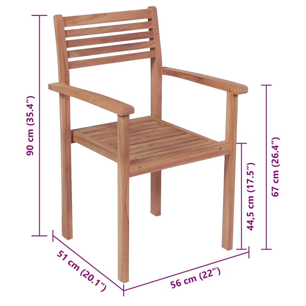 vidaXL - Set of 6 Stackable Patio Chairs with Cushions - Solid Teak Wood, Durable and Weather-Resistant, Ideal for Home, Office, Bar or Cafe