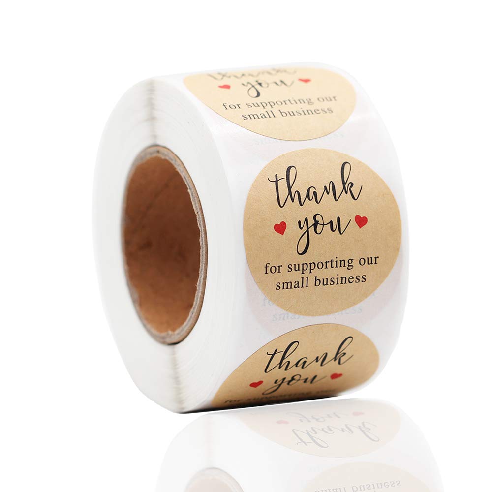 Yoget 1.5' Thank You For Supporting Our Small Business, Kraft Paper Thank You Stickers, 500 Labels Per Roll